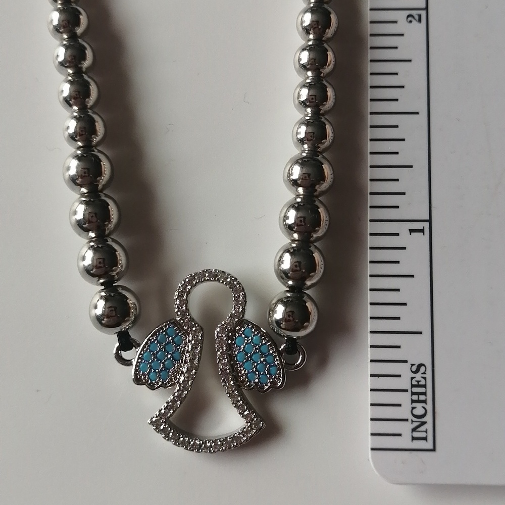 ✴️3/$25✴️Adjustable Bracelet Silver Beads Angel Charm Turquoise Clear - Picture 9 of 9
